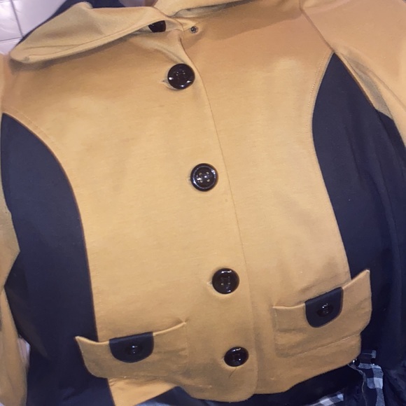 Yellow/black Pea Coat. Button down black buttons perfect for spring time! - Picture 3 of 5